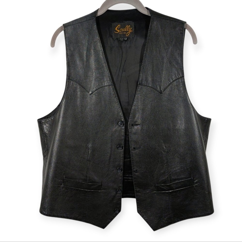 Scully Genuine Leather Vest Mens XL Black Western Button-Front Lined